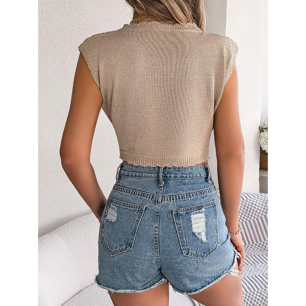 GMXIA Spring Summer Hollowed-out Leaf Crop Crop Knit Top for Women's Vacation