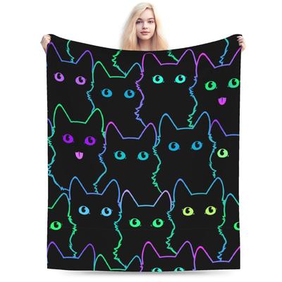 Cat Silhouettes Blanket Fleece Autumn/Winter Cartoon Black Cats Thin Throw Blankets for Sofa Outdoor Bedding Throws