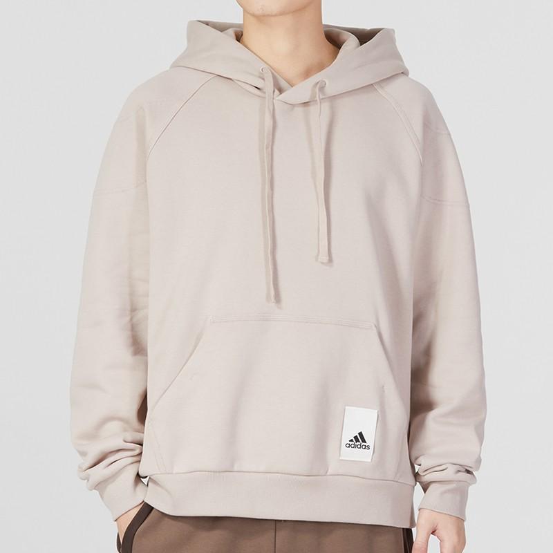 Adidas M Caps Hd Solid Logo Sports Casual Pullover Hoodie for Men, Gray-Brown