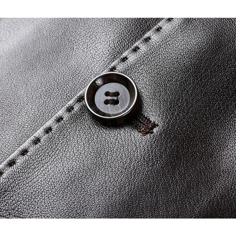 Кожаная куртка мужская осенне-зимняя новая мужская мягкая кожаная куртка с воротником — фото 8