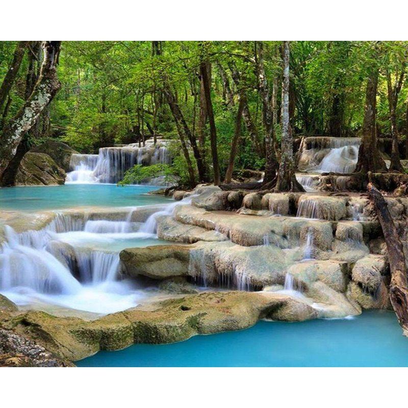 Diamantbroderi Foss Landskap Bilde av Rhinestone 5D diamantmaleri Mosaikk Håndarbeid Håndlaget gave