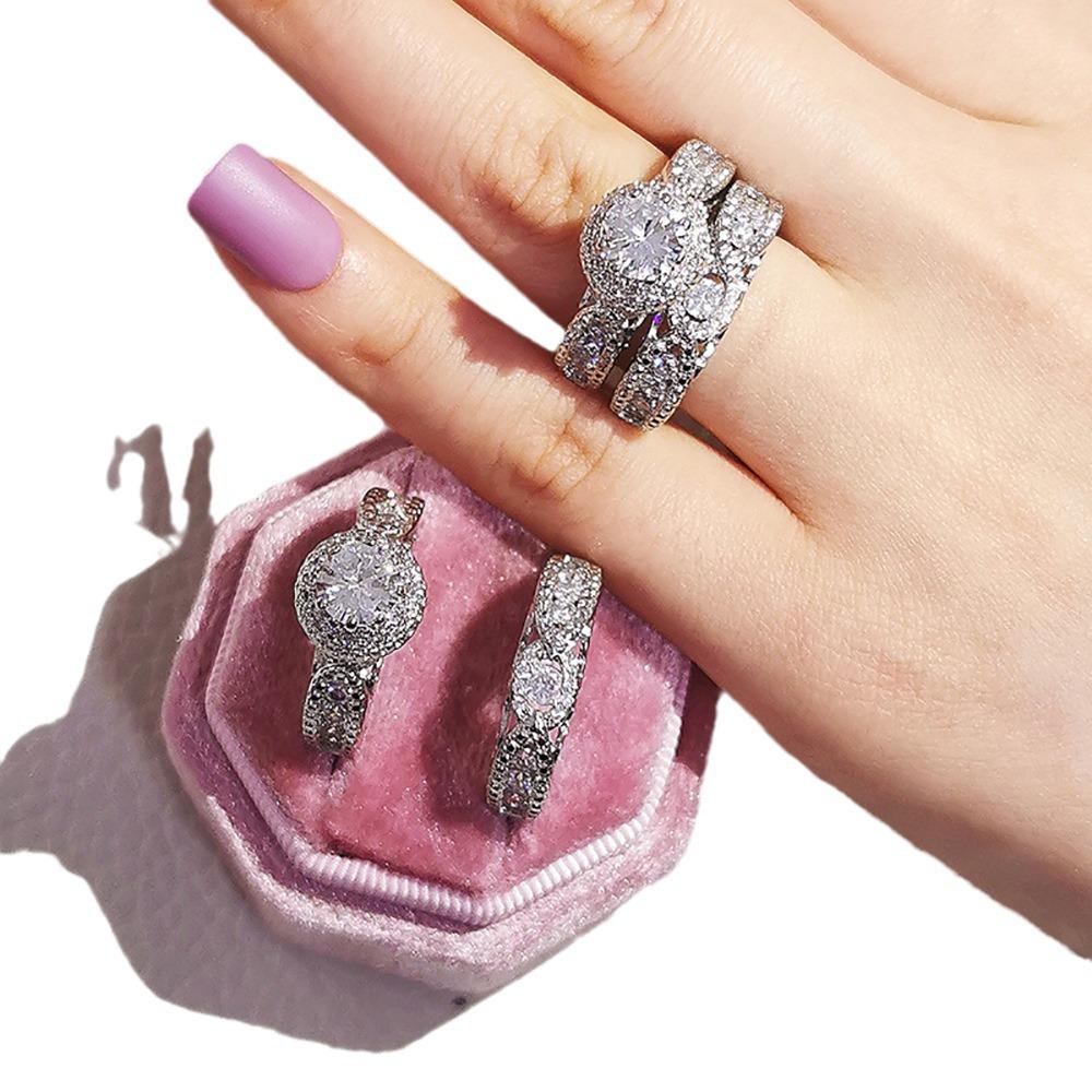 New Double-Layer Micro-Inlaid Zircon Ring Set - Luxury Party Wedding Band R5080