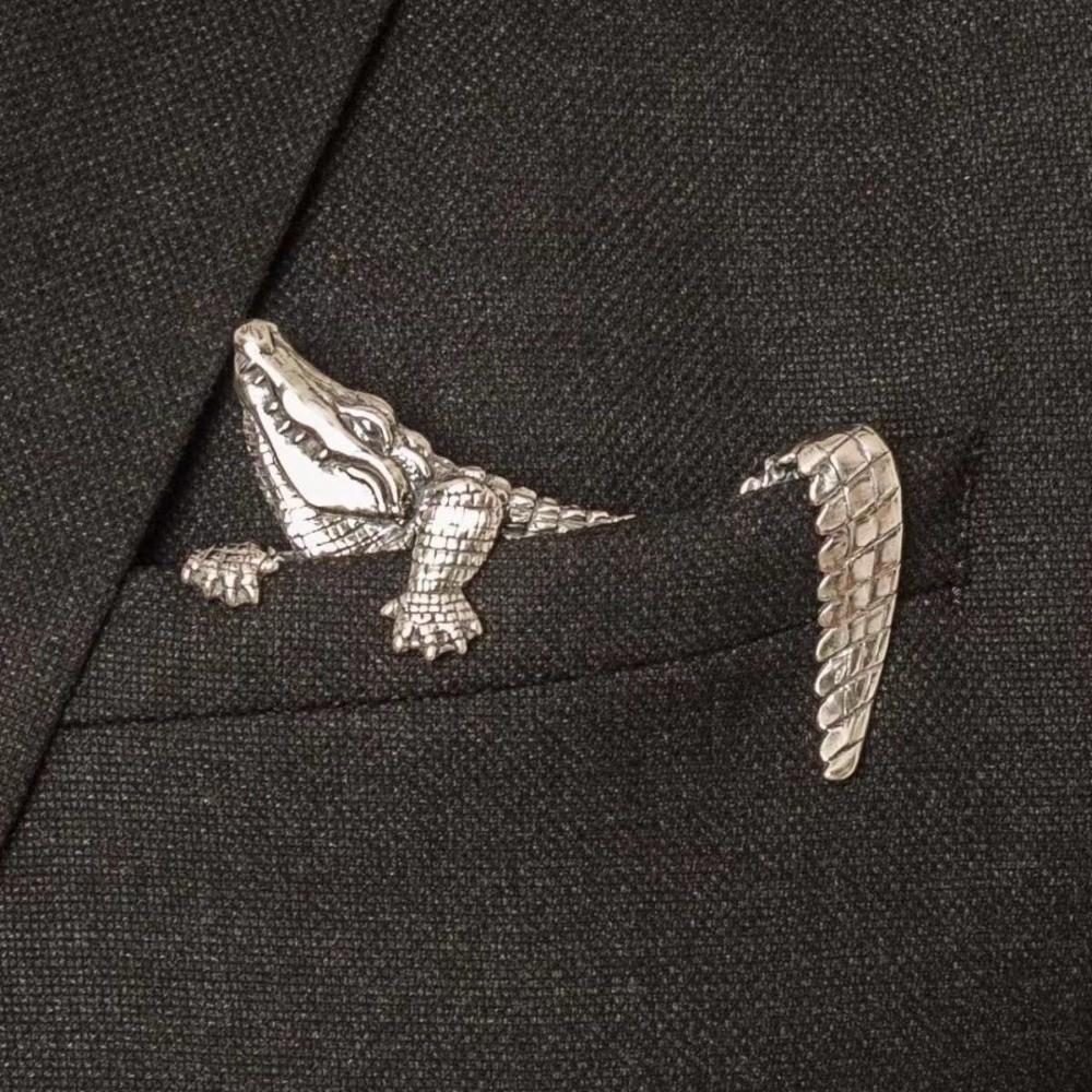Crocodile Pattern Animal Shaped Brooch Heavy Duty Gentleman Suit Brooch  Shirt Accessory