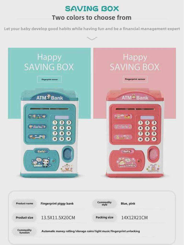 Automatic ATM Piggy Bank Toy with Fingerprint Sensor - Children's Birthday Gift