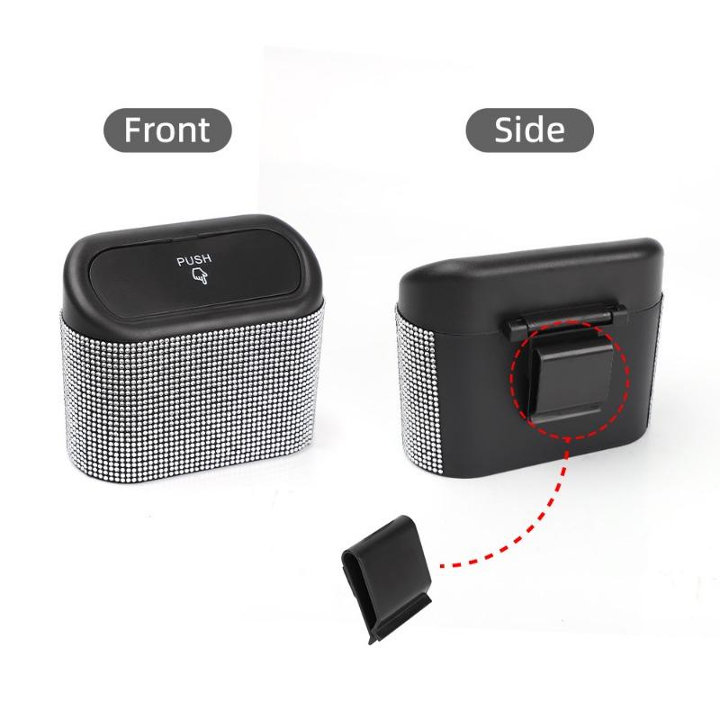 Diamond Crystal Car Trash Bin Hanging Vehicle Garbage Dust Case Storage Box Pressing Type Trash Can Auto Bling Accessories