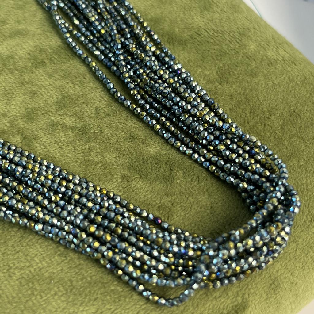 5String, Small Beads 2mm/3mm, Green Iridescent Plated Glass Beads, Loose Spacer Beads for Jewelry Making DIY Necklace Bracelet Accessories 38cm