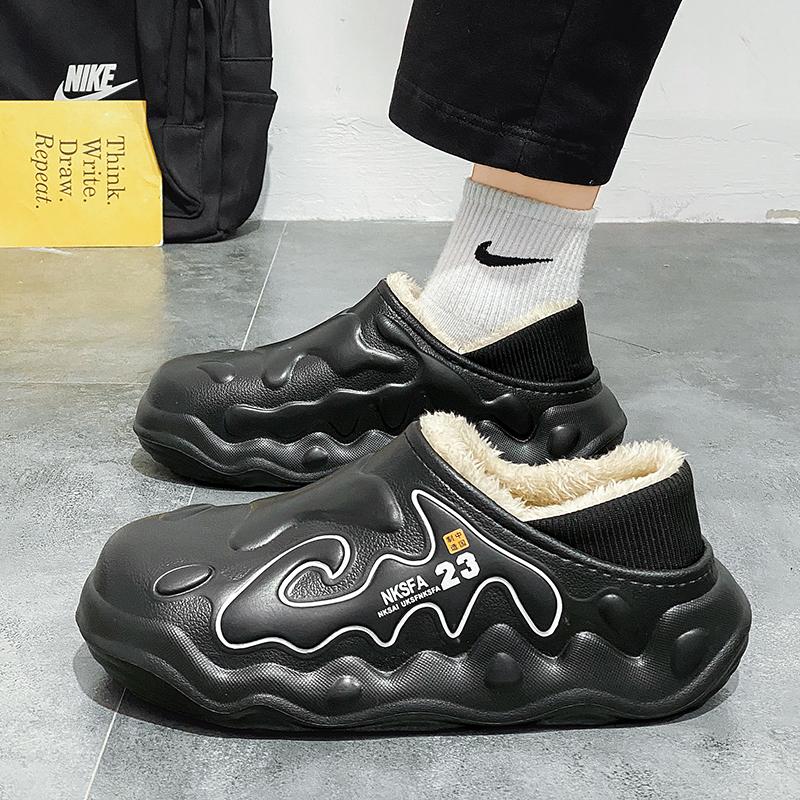 Slippers for Men Indoor Add Velvet Platform Shoe Wear-resistant Waterproof Shoes for Men Heel Covering Non-Slip Unisex Cloud New