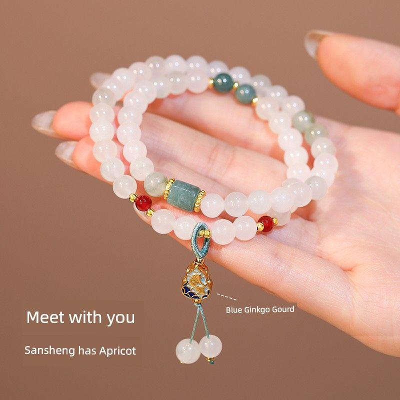 

Double-Layer Stacked Dai Tian Shan Cui White Jade Bracelet Women s Ginkgo Calabash Pendent Bracelet 2025 New Arrival Crystal Bracelet Stacked Citrine Tourmaline Bracelet