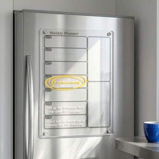 Wall Mounted Memo Board Acrylic Magnetic Dry Erase Calendar for Fridge, Clear Monthly/Weekly Meal Family Task Planner Whiteboard with 6 Markers