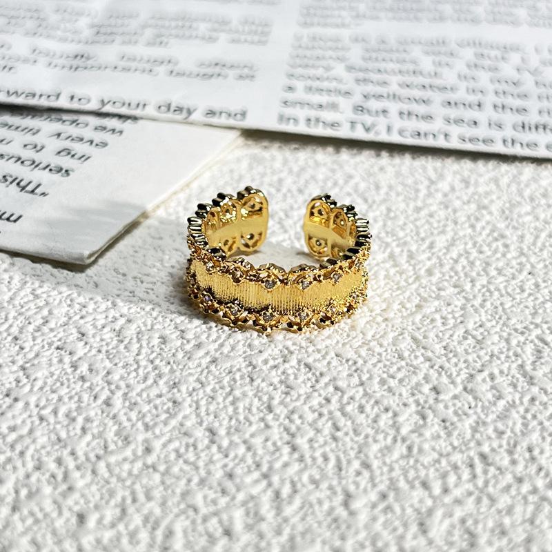 2026 Court Style Retro Heavy Industry Geometric Irregular Brushed Open Ring Women Ins Light Luxury Fashion Exquisite Index Finger Ring Resizable