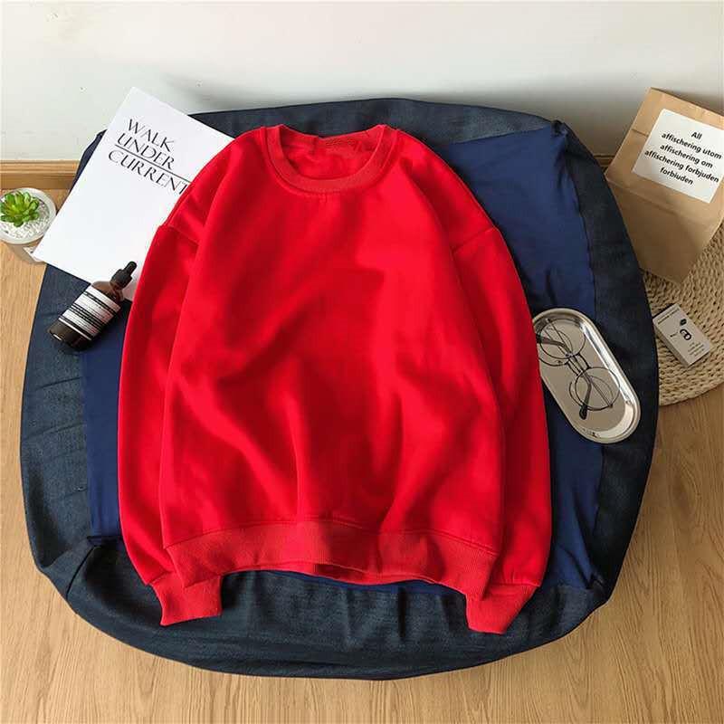 2023 Unisex Autumn/Winter Thick Velvet Solid Color Loose Hoodie - Trendy Round Neck
