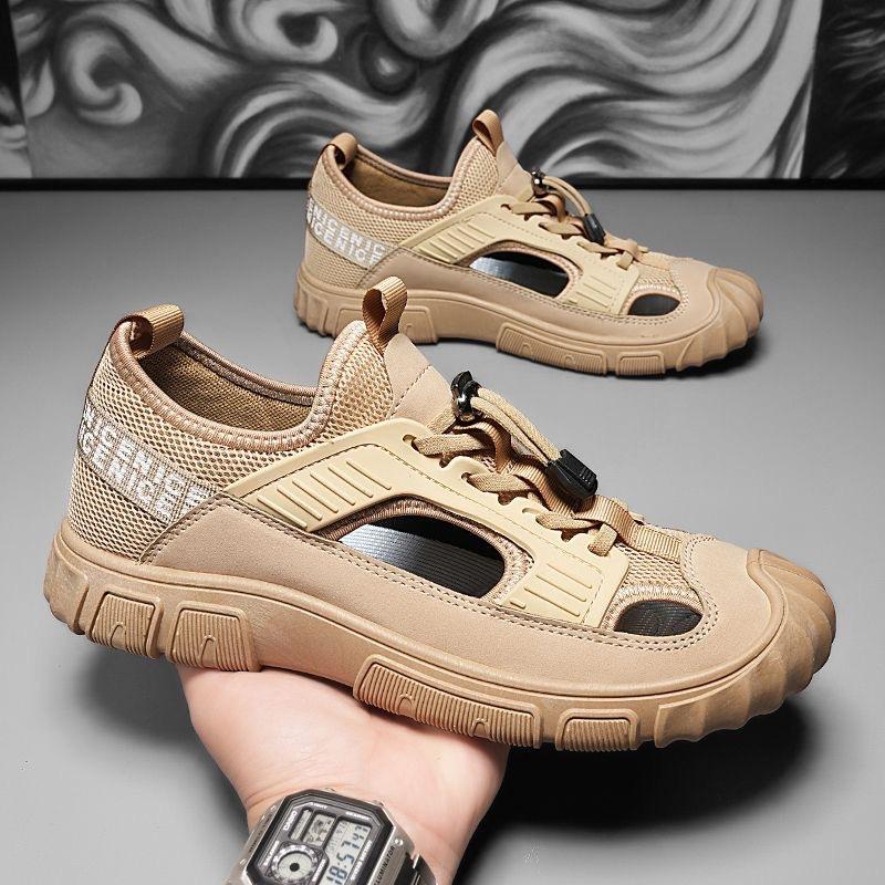 

Босоножки Baotou мужские летние новые кожаные сетчатые повседневные пляжные туфли сетчатые дышащие мягкая подошва туфли с отверстиями мужские 44