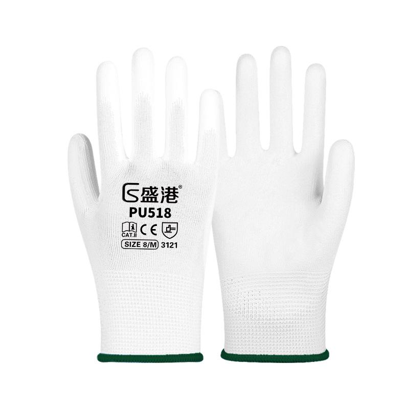 Λευκά Γάντια Παλάμης με Αντιστατική Επικάλυψη PU, Χωρίς Σκόνη, Προστασία Δακτύλων με Χρωματιστή Λωρίδα