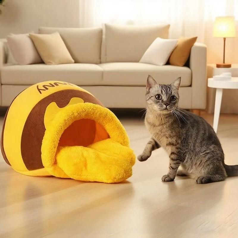 Pet Cozy Honeycomb Cat Bed With Plush Fleece For Winter And Allseason Use