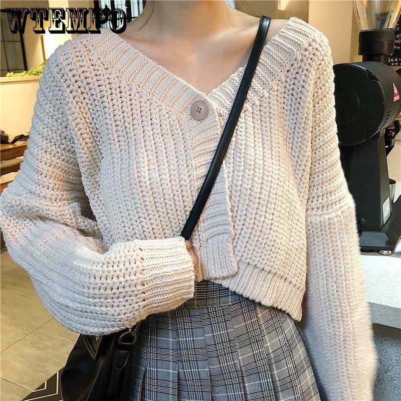 Early Autumn Women's Sweater Loose Knitted Sweater Cardigan Short Sweater Female Student Top