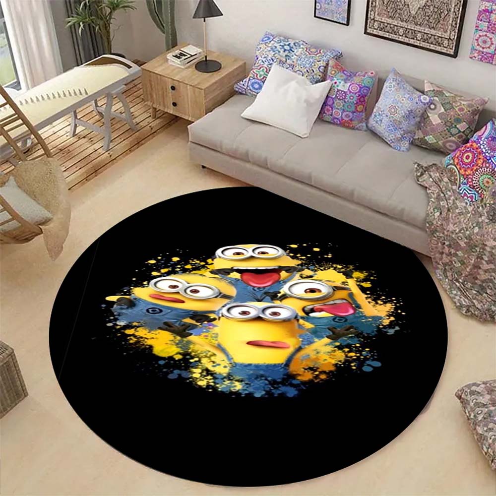 Hot Sale Minions Round Rug Cute Cartoon Theme Circular Floor Mat For Kids Boys Bedroom Dorm Playroom Home Decoration