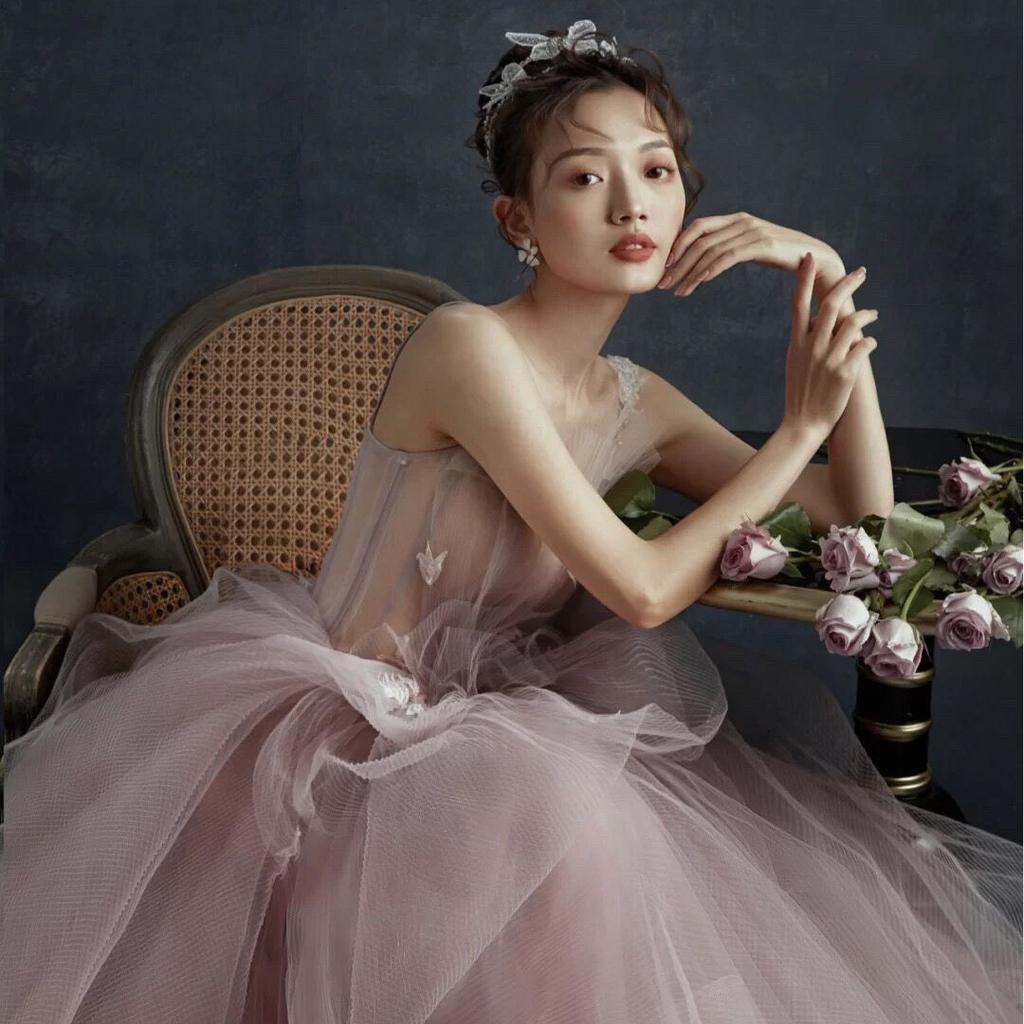  new Mori travel photography color yarn clothing couple photo elegant trailing wedding dress