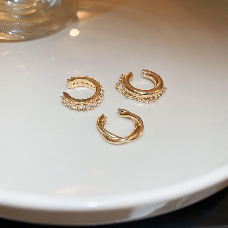 Rhinestone Zircon Ear Cuff Trio: No-Pierce, High-End Cartilage Clips for Women, Cold Temperament Style.