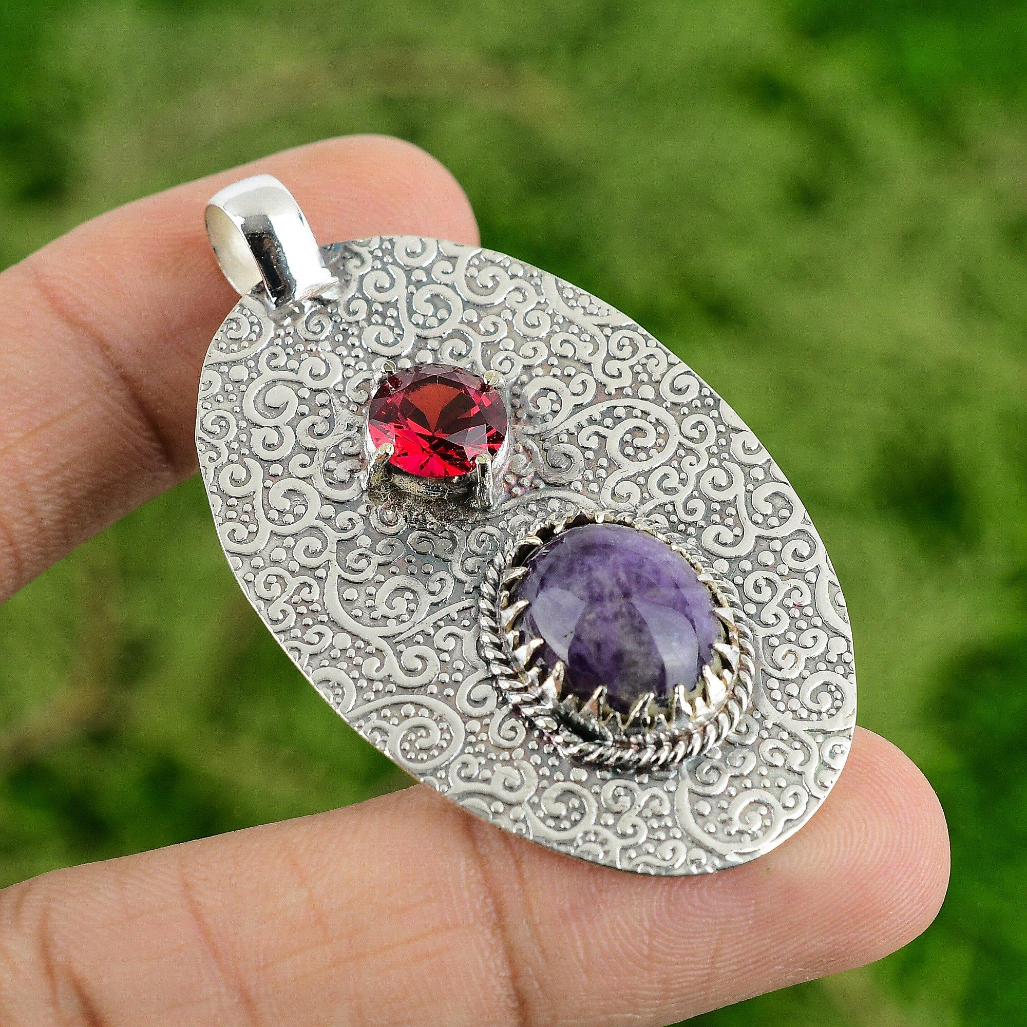 

Sterling Silver Natural Chevron Amethyst Rubellite Anniversary Pendant Jewelry