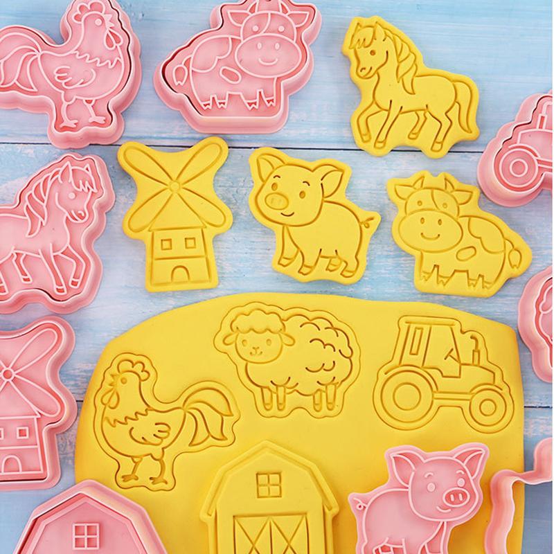 8pcs Cartoon Animal Biscuit Silicone Molds Farm Animal Cookie Cutters Stamp Fondant Moulds for Kitchen Bakeware Cookie Tools