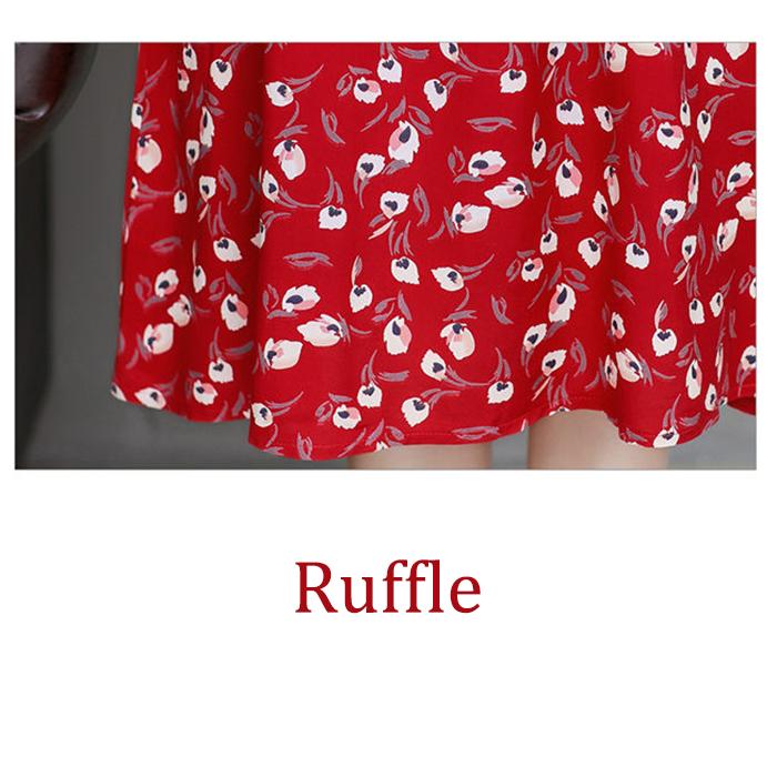 Sommerliches mittellanges, bedrucktes, florales Overknee-Kleid in Übergröße, Rundhalsausschnitt, kurze Ärmel, elastische Taille