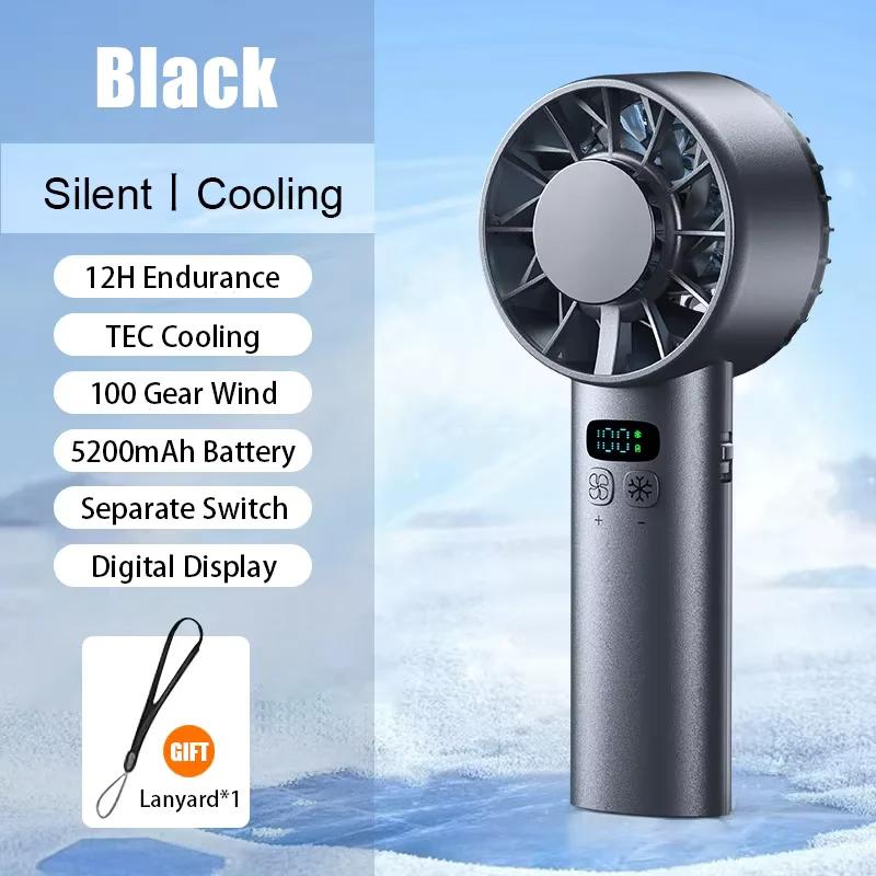 Portable Pocket Fan Semiconductor Refrigeration Mini Ice Compress Mute Handheld Rechargeable 4000mAh Large Capacity