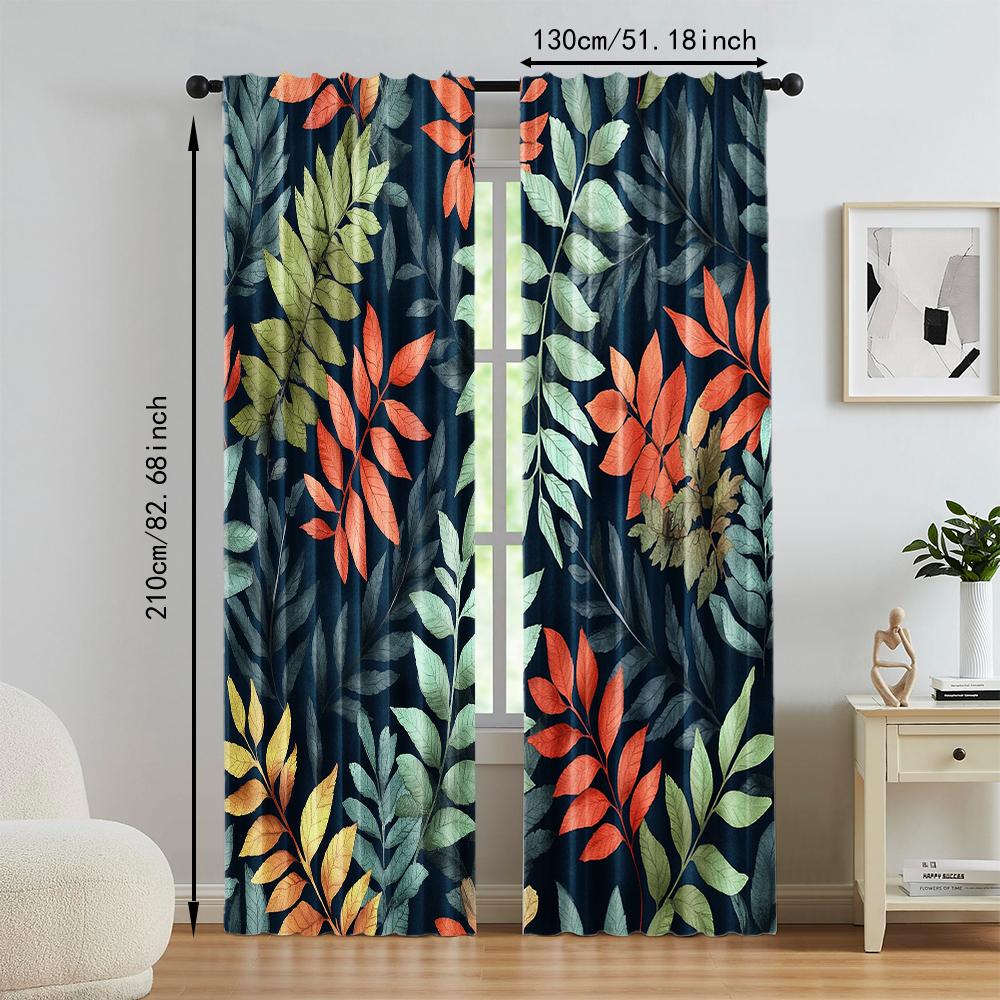 Set Of 2 Boho Versatile Polyester Transparent Curtains Home Decoration Nature Leaf Use Bedrooms Living Rooms Curtain Perfect For Great Room