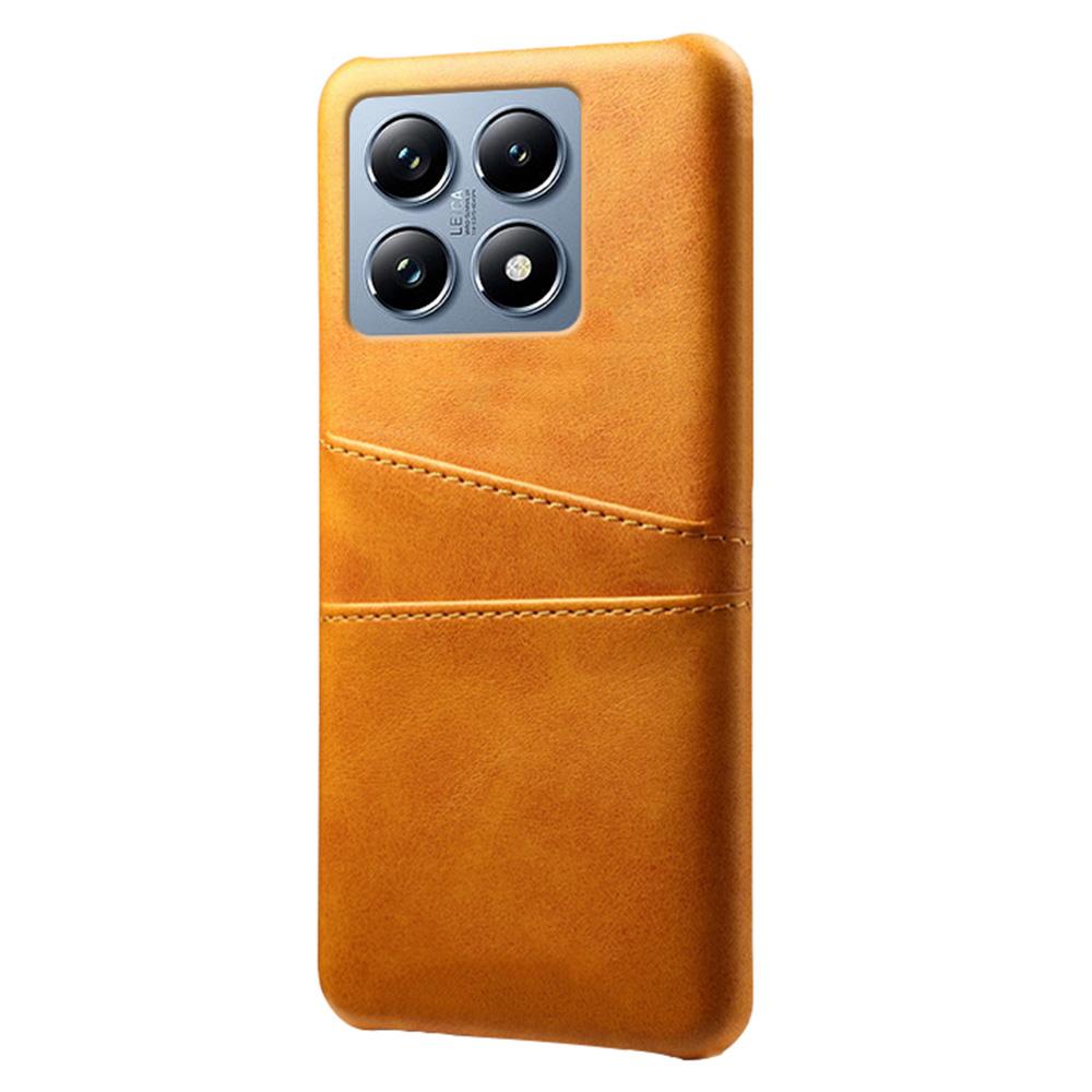 

For Xiaomi 14T Pro Case Dual Card Slots PU Leather+Hard PC Phone Cover Brown