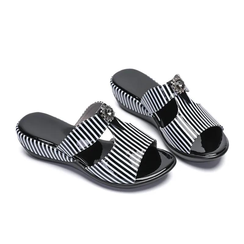 Fashion GKTINOO Women Slipper's 2024 Ladies Summer Slippers Shoes Women Wedges Genuine Leather Fashion Summer Shoes For Mom Flip Flops