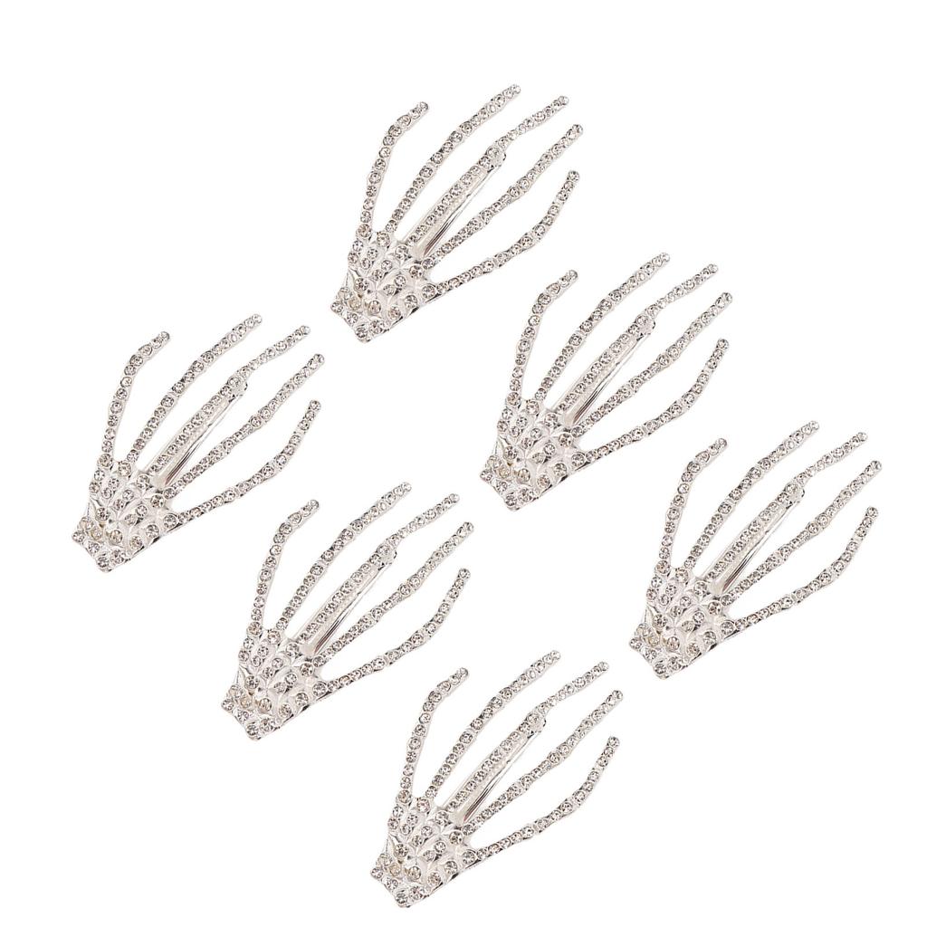 Skeleton Hand Hair Clip Punk Rock Horror Rhinestone Bone Hair Barrette Claws for Halloween Party Cosplay Gifts Silver