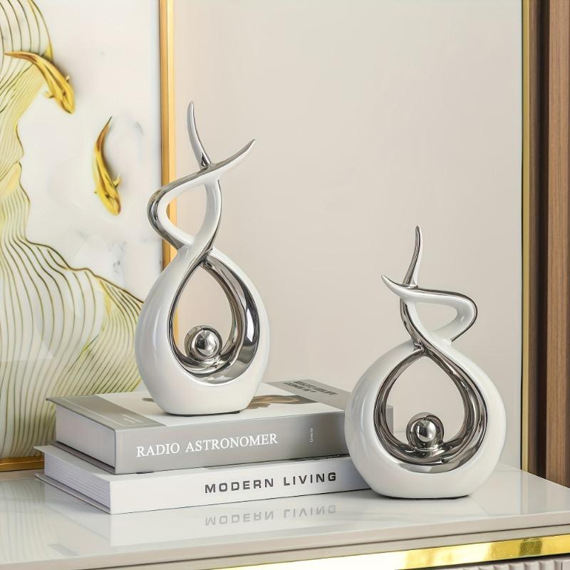 2pcs Set a Pair of Home Decoration Pieces Elegant Decorative Bottles Resin Process Abstract Geometric Design Suitable for Living Room Porch
