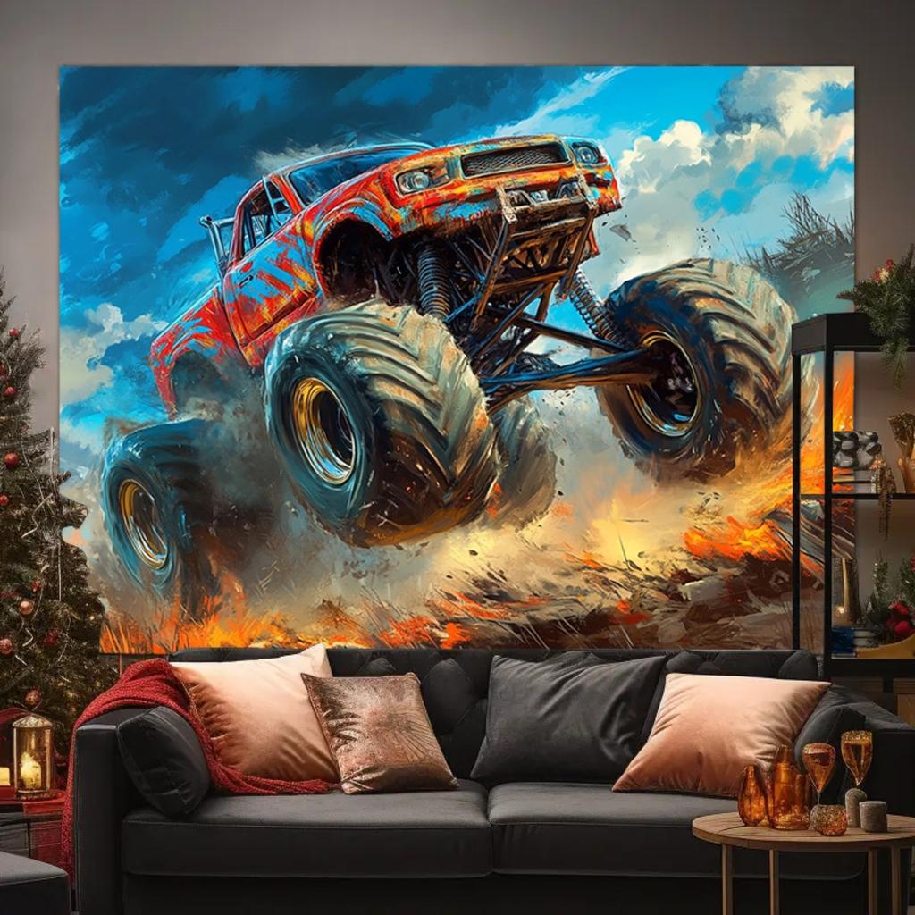 Aurace Übergröße Monster Truck Hintergrundbanner, für Geburtstage, Jubiläen, Innen-/Außenbereich und Partyhintergründe