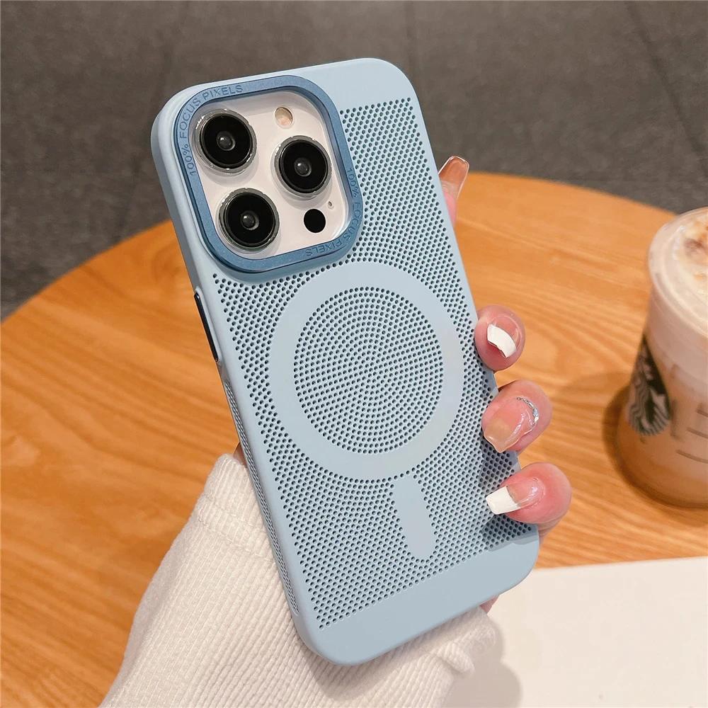 Ultra tenký magnetický kryt s mřížkou pro odvod tepla pro iPhone 15 13 12 14 11 Pro Max Matný tvrdý ocelový Magsafing Nárazuvzdorný kryt