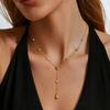 New Elegant 18k Gold Plated Stainless Steel Waterdrop Pendant Necklace for Women Retro Inlay Glass Zircon Ear Jewelry Gifts