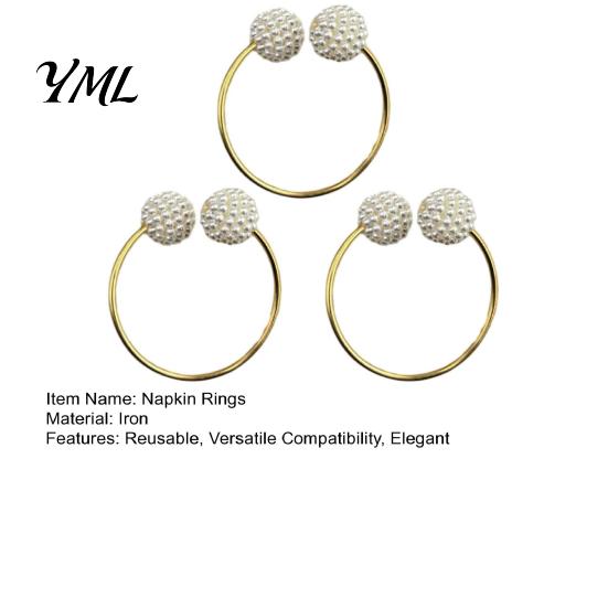 Decorative Napkin Rings for Restaurants 3Pcs Faux Pearl Rings, Reusable Metal Holders, Elegant Luxury Table Accessories Guests Weddings Banquets