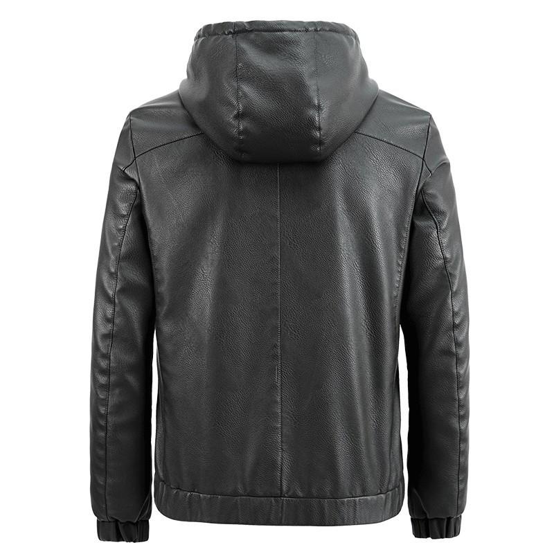 Fleece Men's Leather Jacket, Leather Jacket, Hooded Slim Korean Motorcycle Casual Jacket