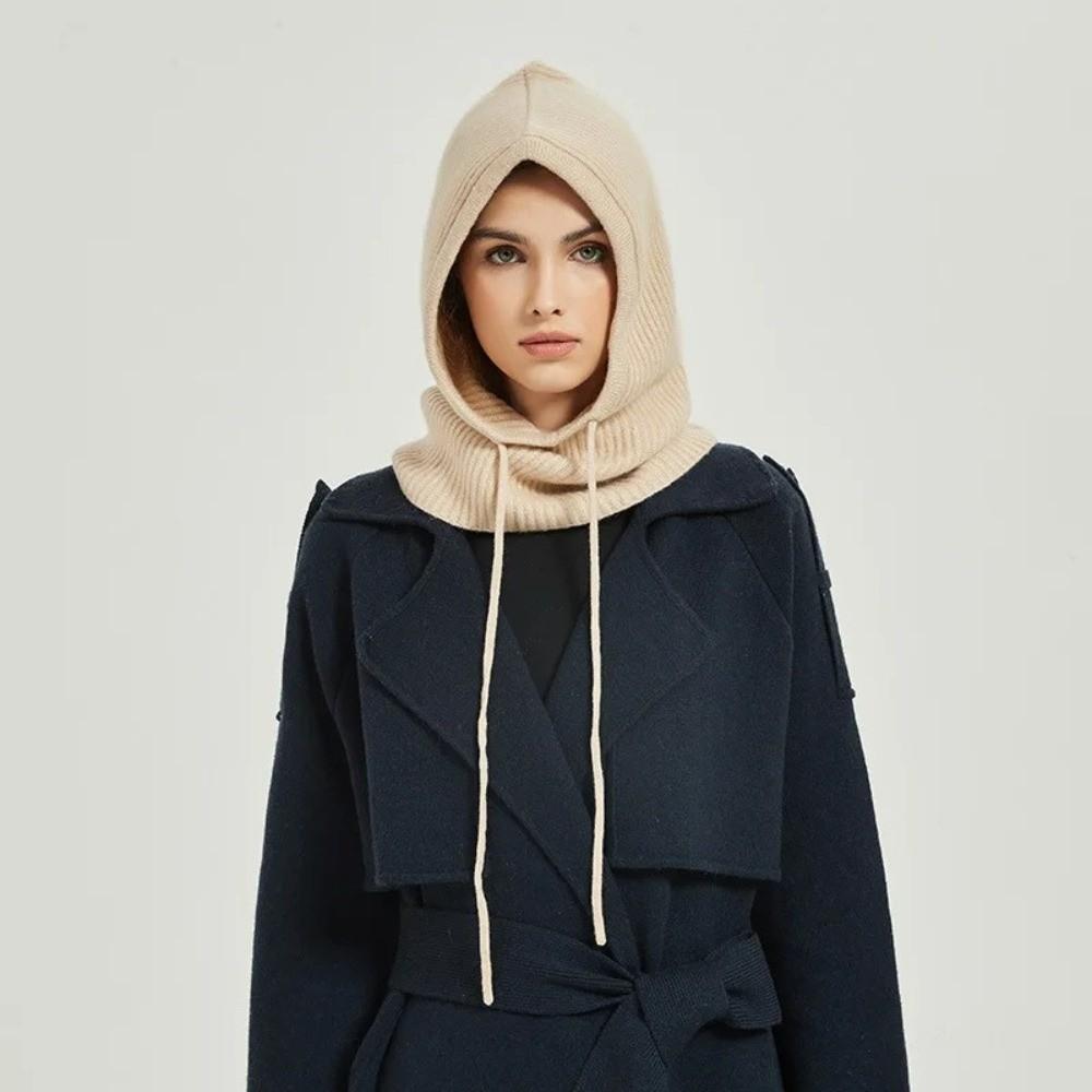 Thick Winter Knitted Hooded Caps Windproof One-piece Neck Collar  for Winter Outdoor Activities