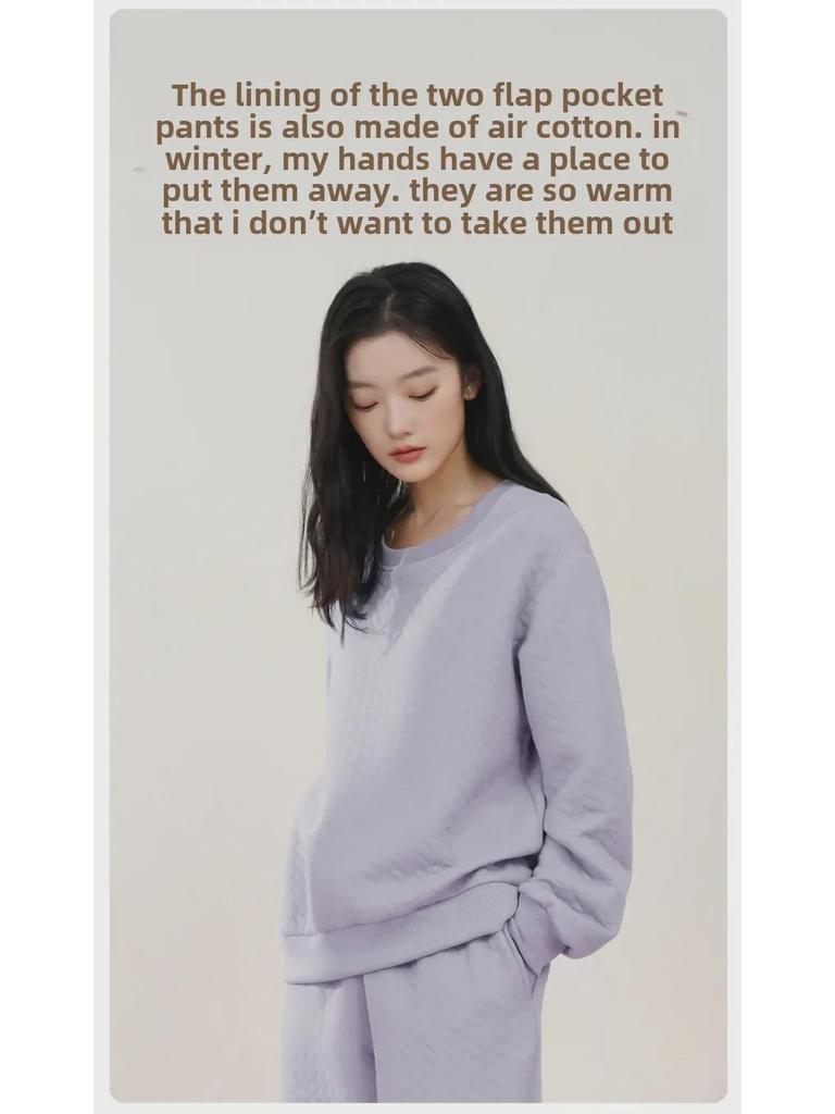 Pijama de bumbac matlasat cu mânecă lungă pentru femei - Groasă, Mărime mare pentru toamnă/iarnă