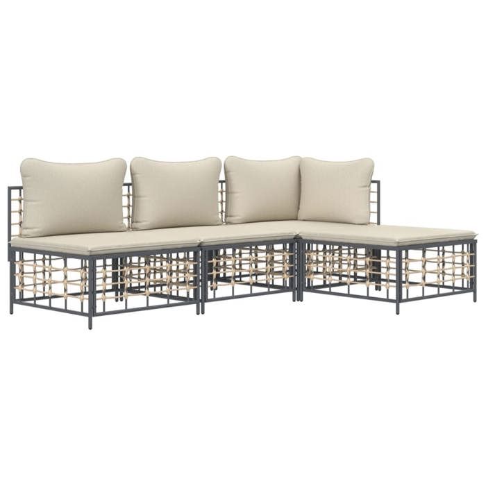 VidaXL Salon de Jardin 4 pcs avec Coussins, Mobiliers de Patio avec Dossier, Ensemble de Canapés, Meubles de Terrasse 3186730
