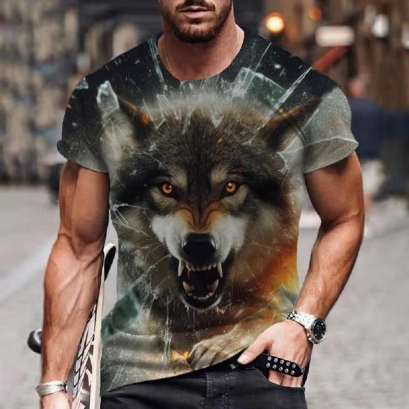 

3D Wolf Pattern Print Мужская футболка с графическим дизайном и круглым вырезом Novel Повседневные футболки Летняя мужская одежда Повседневный отпуск Resor 6XL