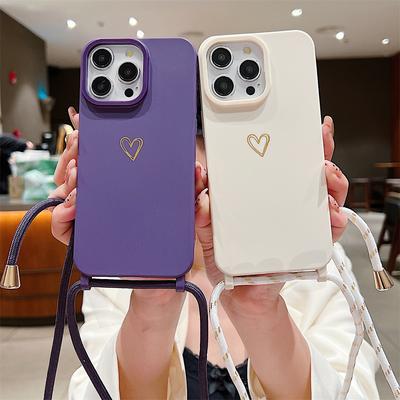 Crossbody Lanyard Solide TPU Hülle für iPhone 15 13 11 Pro Max 12 14 Plus X XS XR Liebesherz Weiche Flüssigsilikon Handyhülle