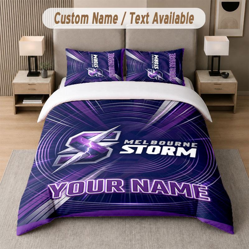 Custom Bedding Set Melbourne Storm Pattern, Print Name Text 1 Duvet Cover Plus 2 Pillowcases Home Textile