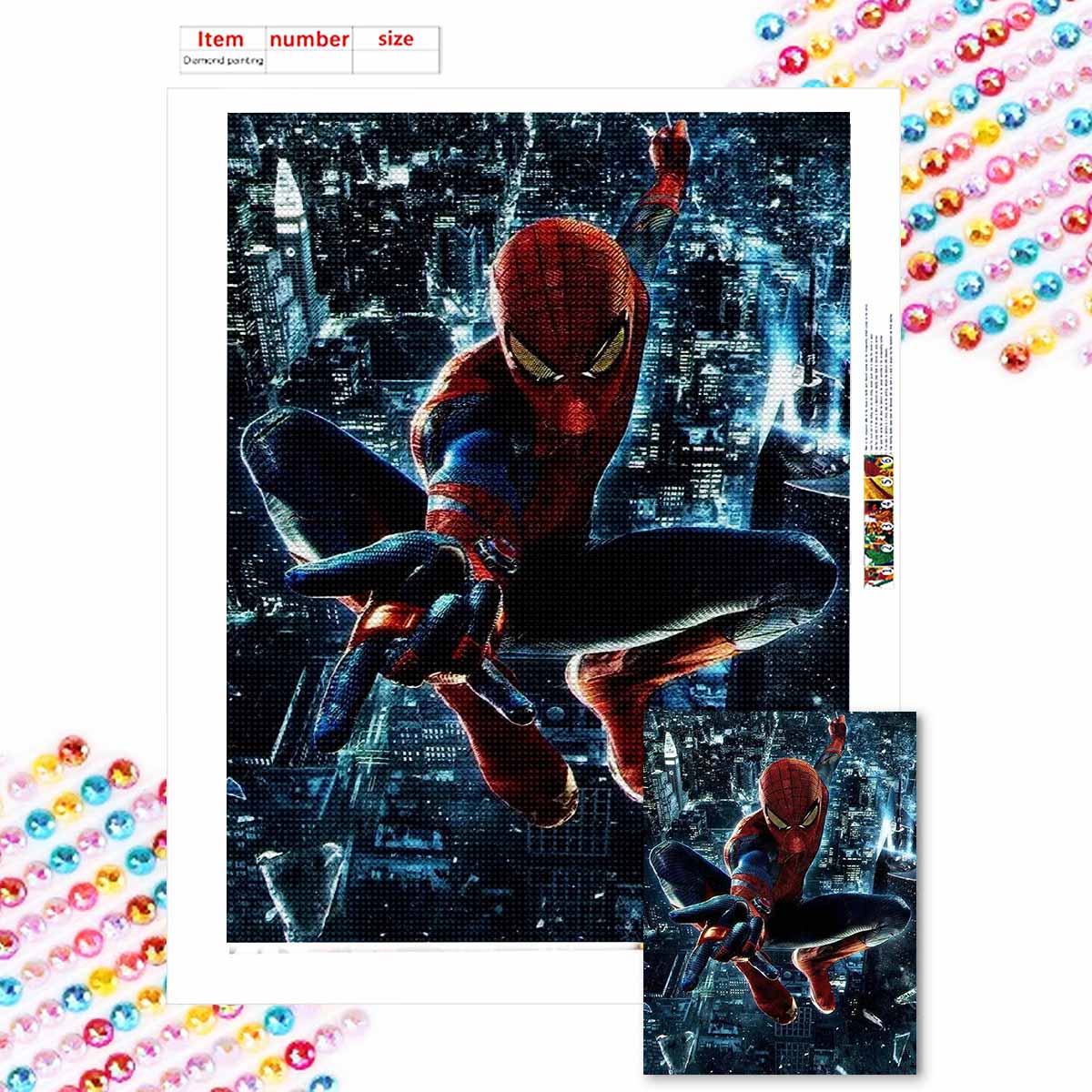 

Полная круглая алмазная живопись Человек-паук в темной ночи Искусство Стразы Картина Мозаика Сделай сам 5D Вышивка крестом Вышивка Домашнее украшение Round 20x30cm