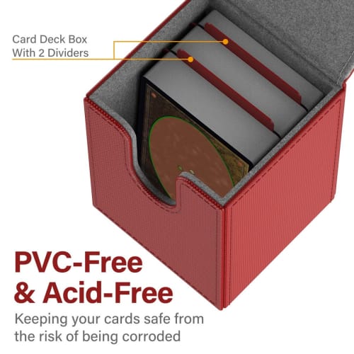 ULTRGEE Deck Box for MTG Cards, Magnetic Card Box with One Holder and Two Dividers, Large Trading Card Case, Fits up to 110 Cards - Shield Design (Red