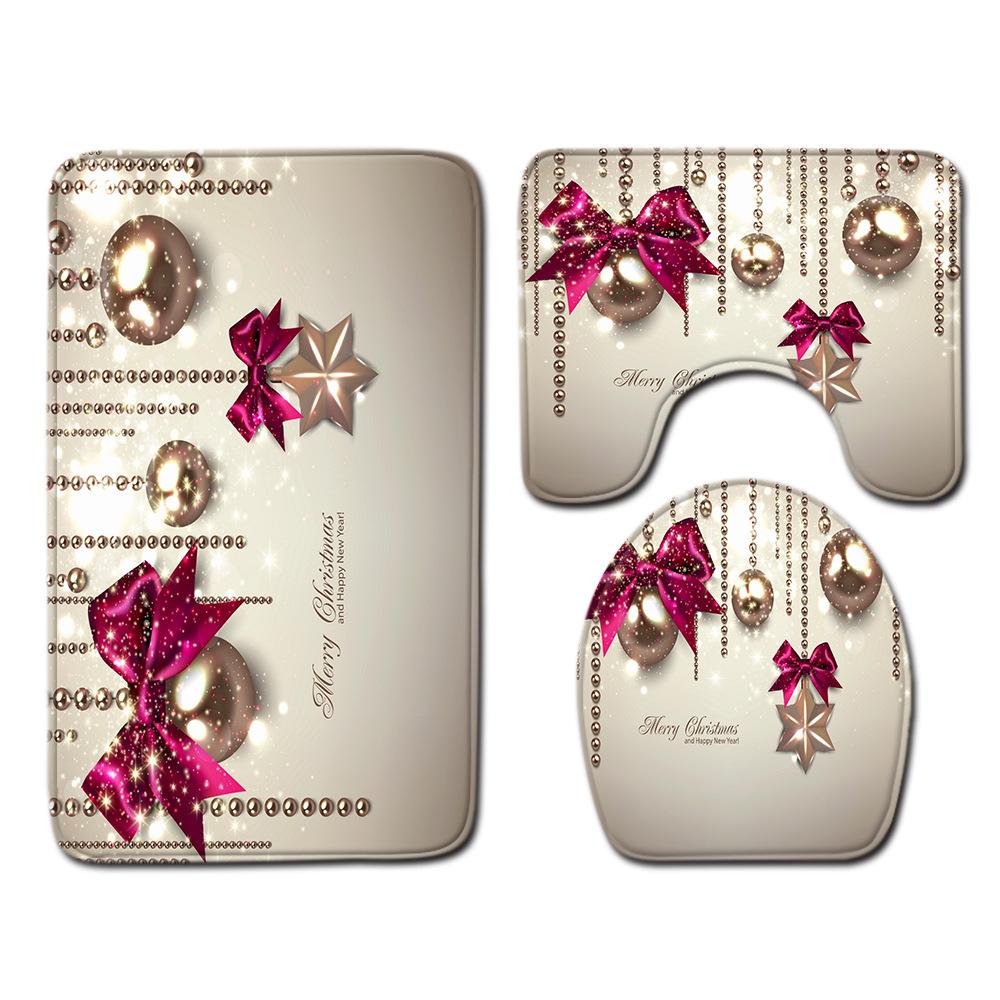 Christmas Bathroom Floor Mat Toilet Three-Piece Set