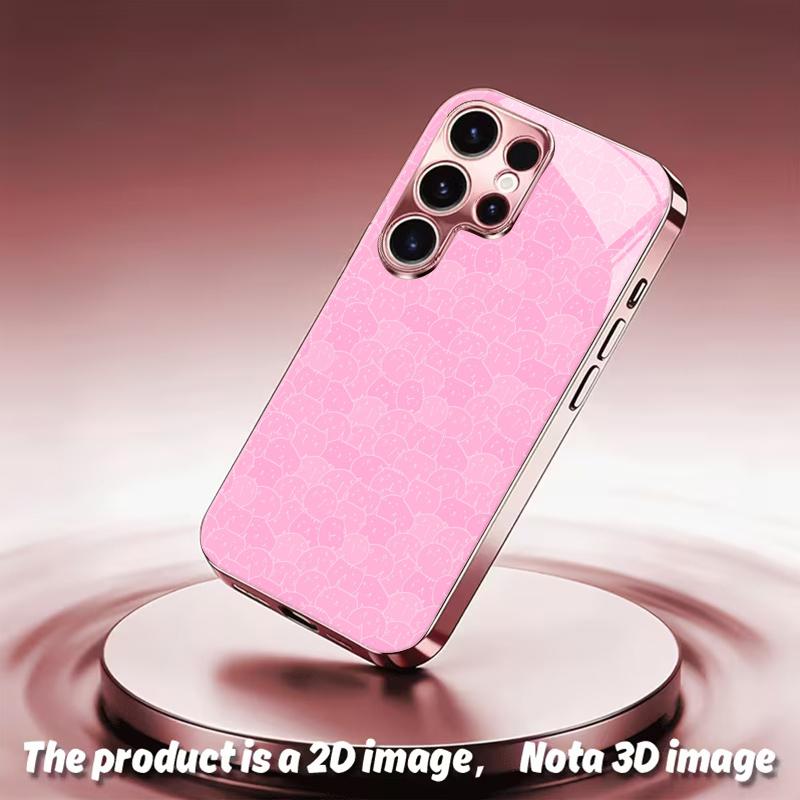 2DFlat Samsung electroplated tempered glass phone case,Pink Cat Pattern Phone CaseSuitable for Galaxy S26 S23 S24FE S25ULTRA S22 S21