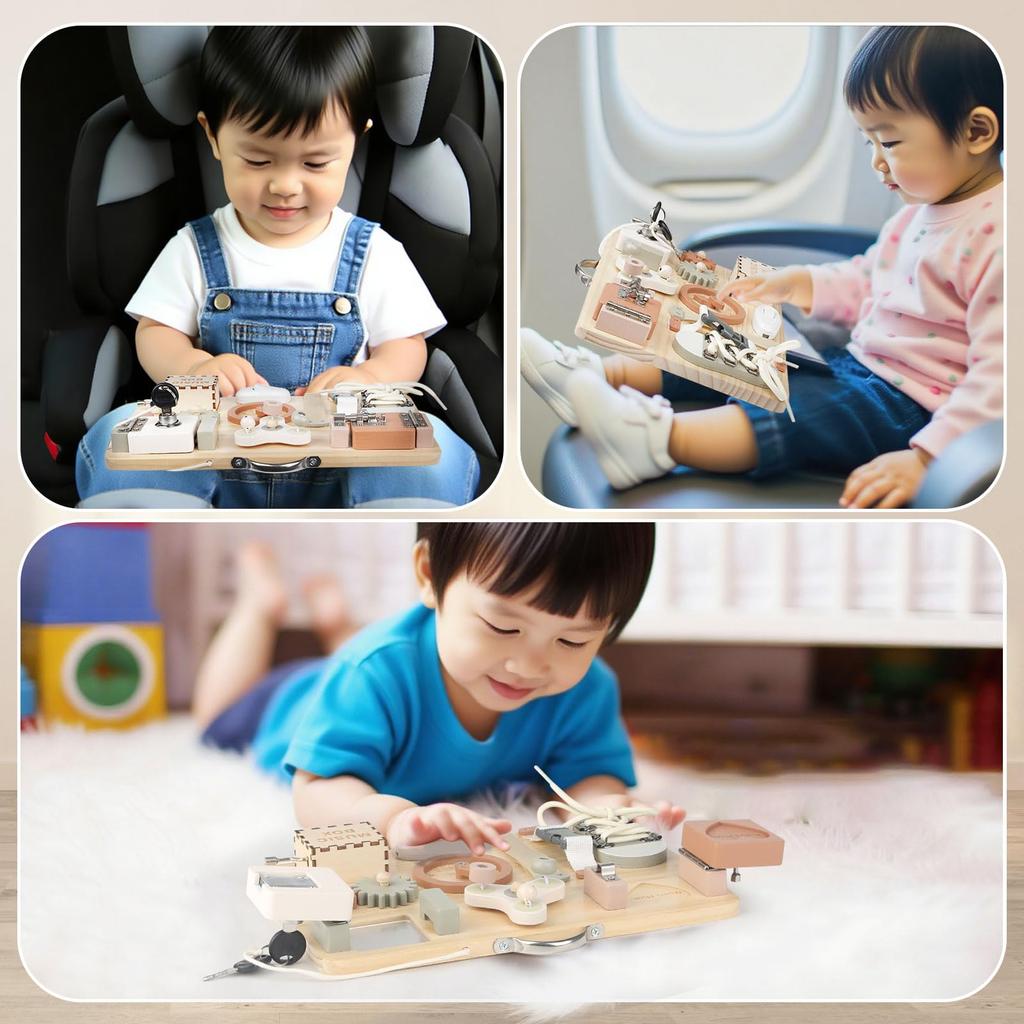 Joyreal Montessori Busy Board - Educational Toy for Ages 1, 2, and 3 - Birthday Gift for Girls and Boys - Wooden Toy for Fine Motor Skills and Early D