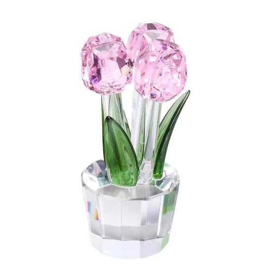 Faux Crystal Tulip Figurine Collectible Clear Tulip Flower Ornament Glass Flower Bouquet Gifts for Valentine's Day Birthday Women Girlfriend Wife