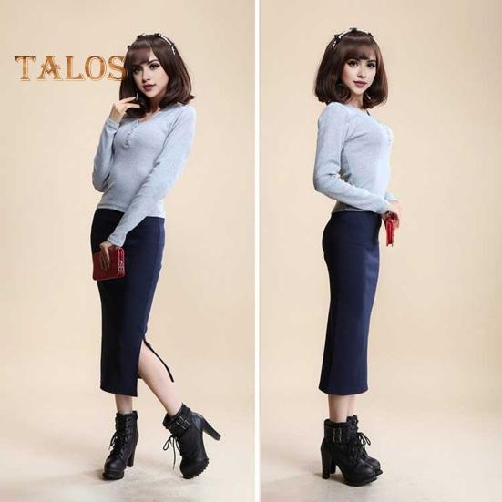 Kadın Midi Etek Orta Bel Sırt Bölünmüş Tasarım Düz Renk Örgü Etek Kalça Sarılı Ofis Bayan Etek İş Giyim