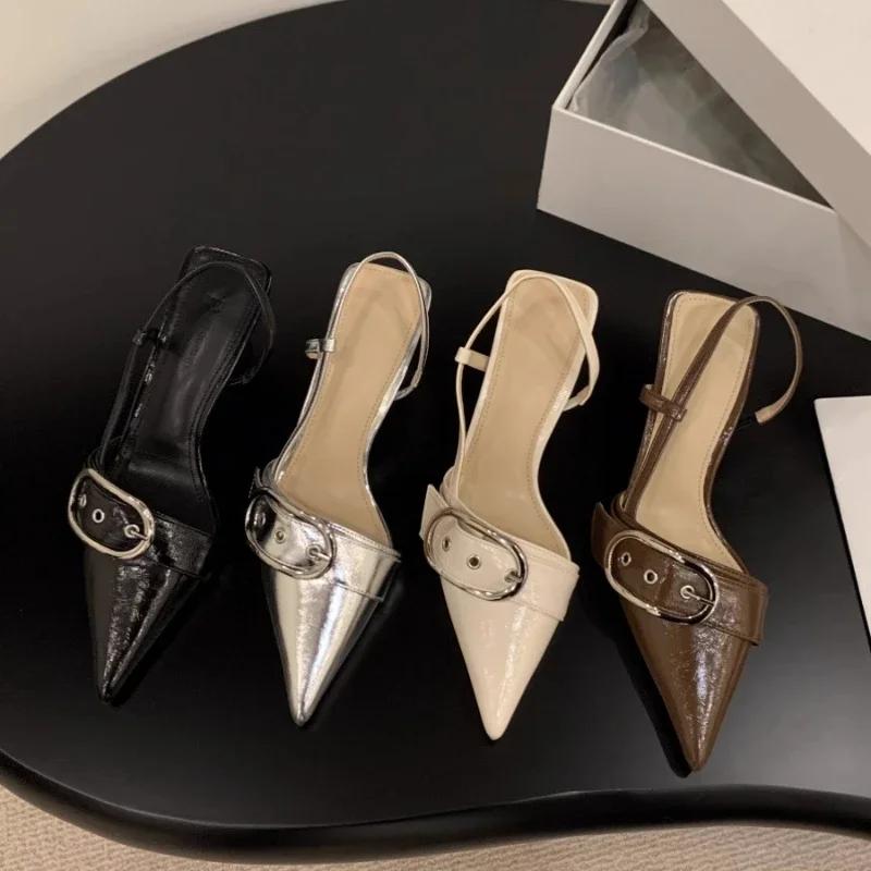 Fashion 2024 New Mid Heels Pointed Toe Women Sandals Designer Walking Slippers Summer Fashion Party Pumps Mujer Zapatillas Sandals